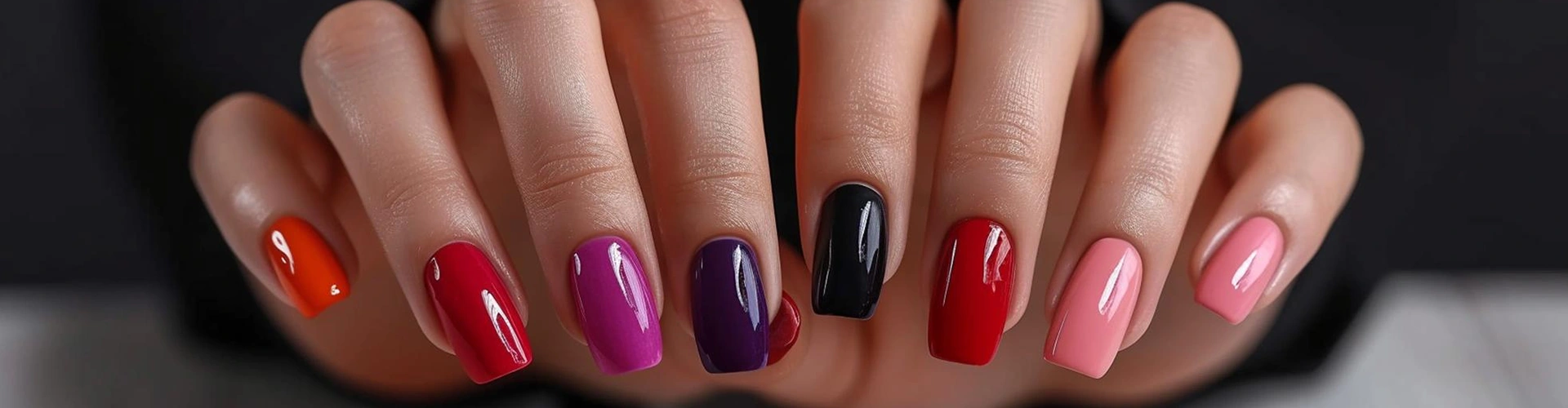 detalle de uñas de mujer pintadas de colores