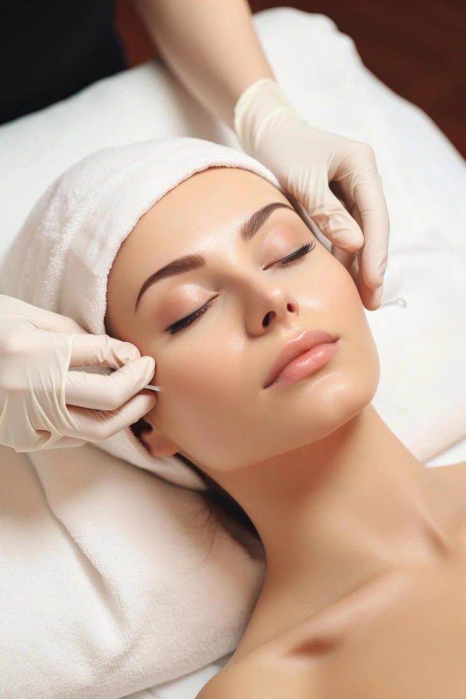 mujer boca arriba recibiendo tratamiento facial